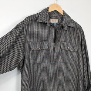 Vintage 90S 1/2 Zip Pullover Top Sweater Houndstooth Preppy Grunge Tan Blue XS